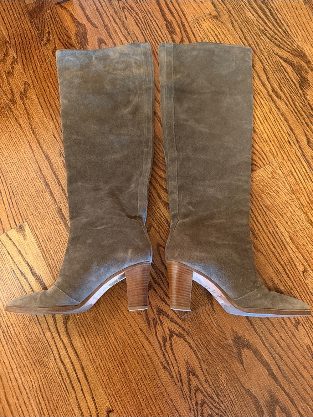 Vince Olive Suede Knee-High Block Heel boots